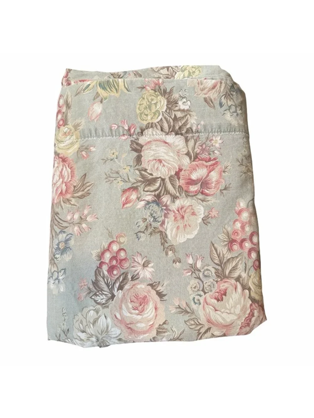 Vintage Ralph Lauren Charlotte Sage Green Floral Cotton Sheet Cottagecore queen
